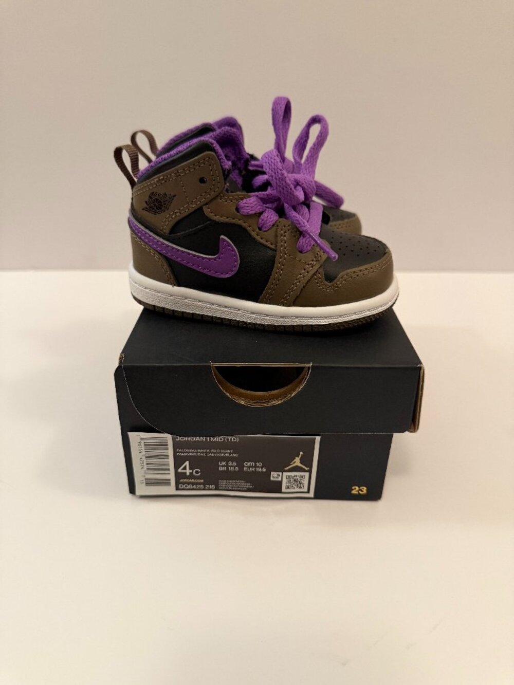 Air Jordan 1 Mid Toddler 4C Palomino Wild Berry Purple Shoes